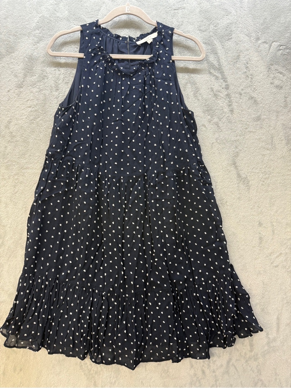 LOFT  Mini Dress Medium Navy Polka Dot Dainty Collar